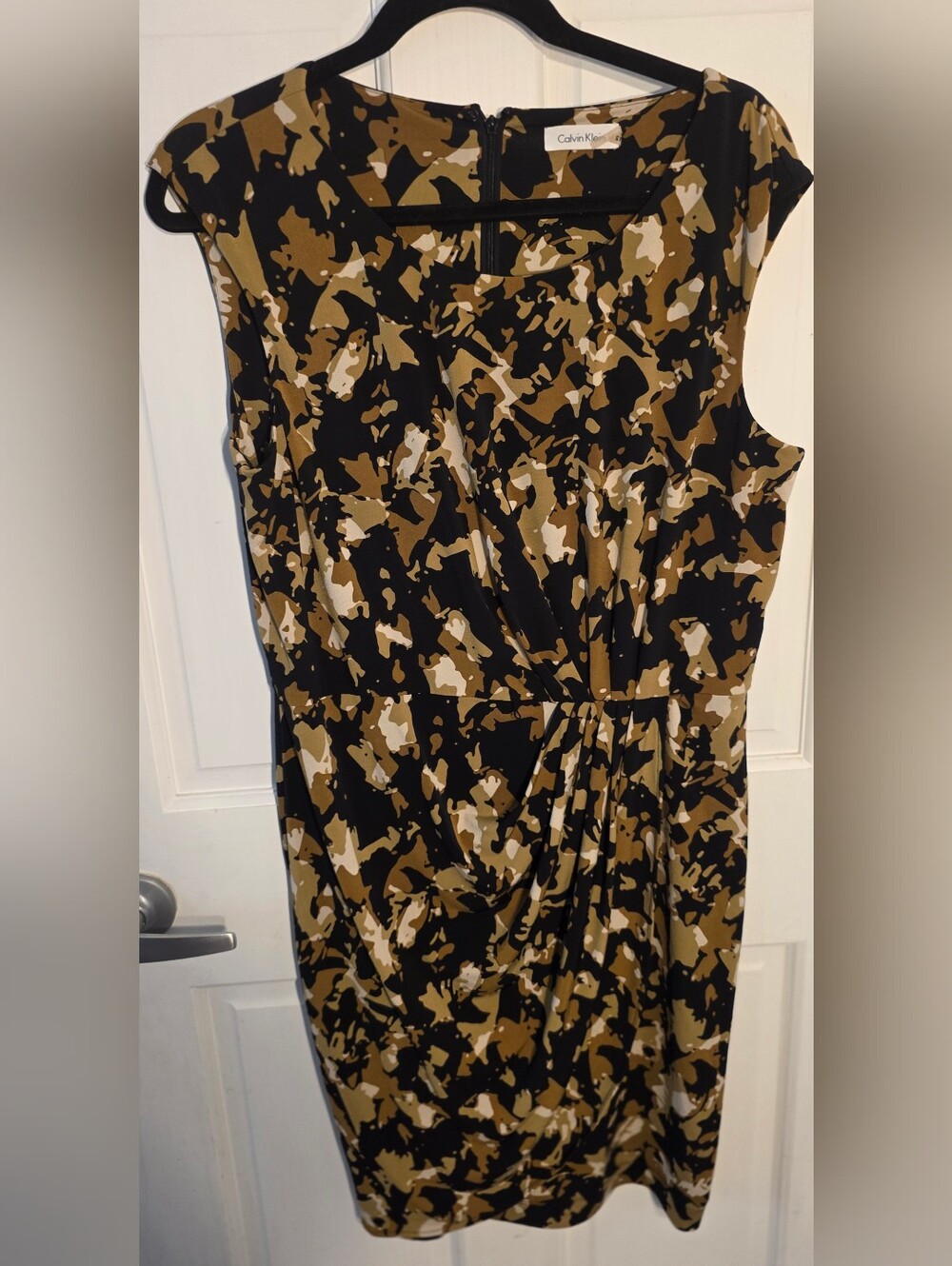 Calvin Klein Black, Tan & Cream Sleeveless Midi Dress Size 12